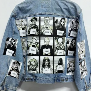Horror Halloween Multi-Patch Vintage Denim Trucker Jacket – S-XXL