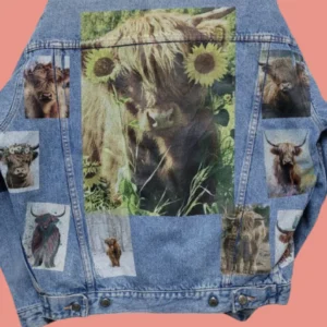 COW Customised Vintage Denim Trucker Jacket – Printed Design S-XXL