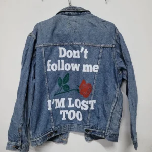 “Don’t Follow” Customised Vintage Denim Trucker Jacket – S-XXL