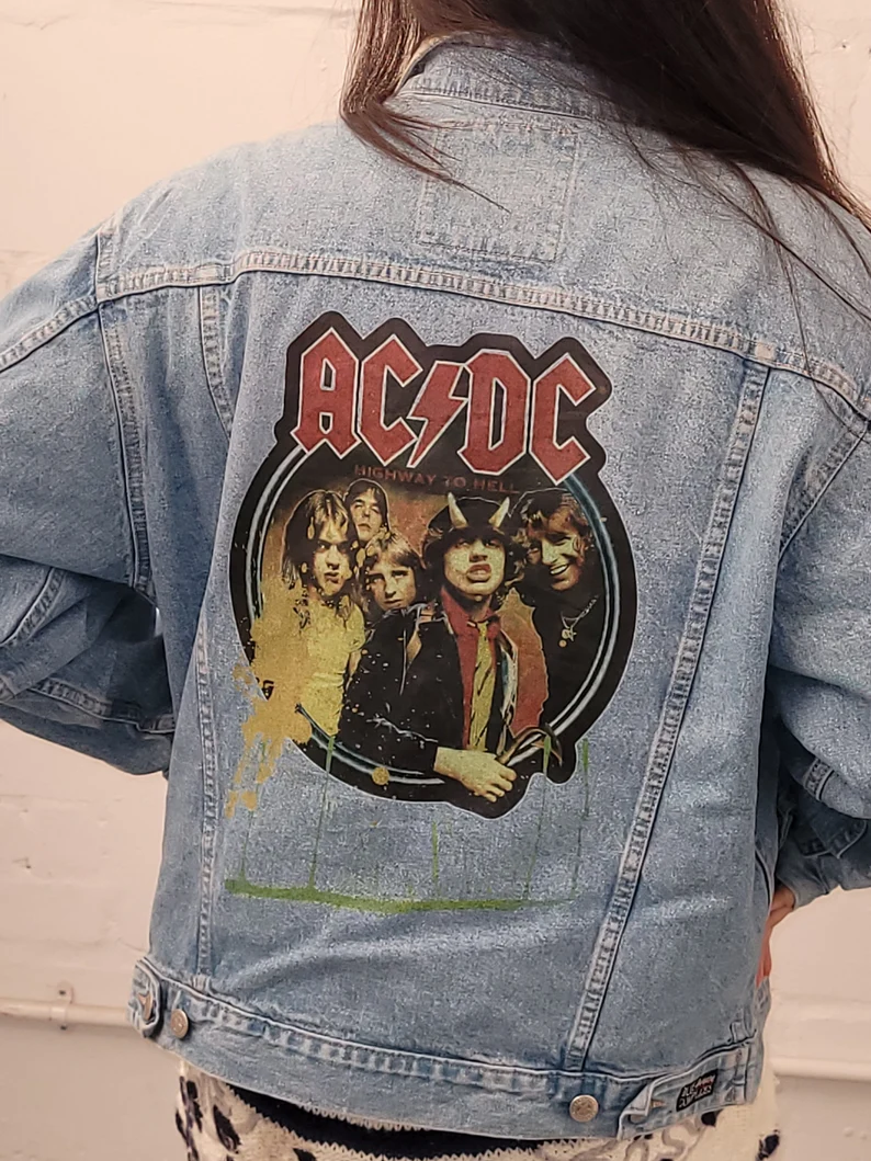 Vintage AC/DC Customised Denim Trucker Jacket – Hand-Customised