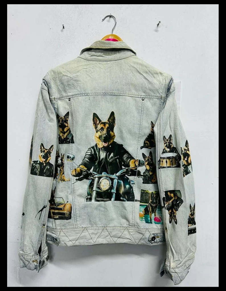 German Shepherd Customised Vintage Denim Trucker Jacket – S-XXL - Image 2