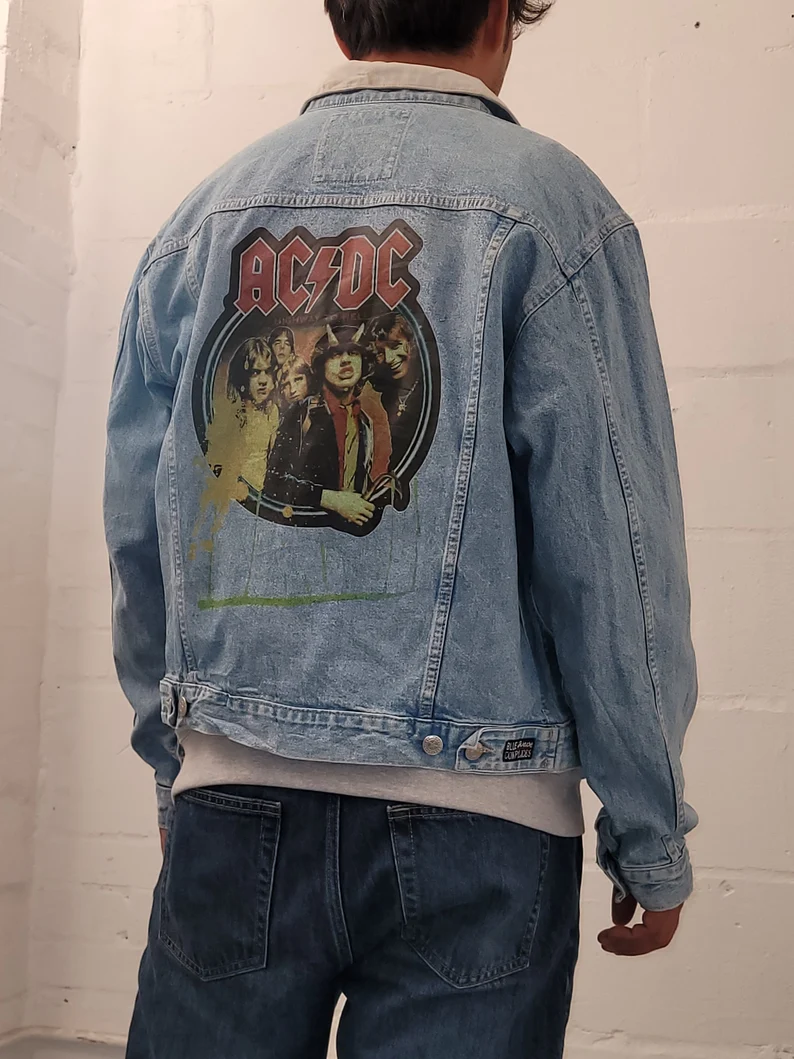 Vintage AC/DC Customised Denim Trucker Jacket – Hand-Customised - Image 2