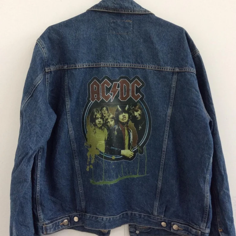 Vintage AC/DC Customised Denim Trucker Jacket – Hand-Customised - Image 3
