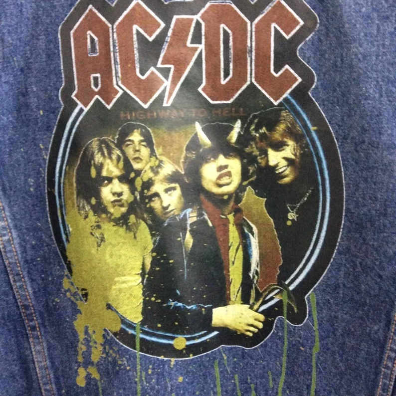 Vintage AC/DC Customised Denim Trucker Jacket – Hand-Customised - Image 4