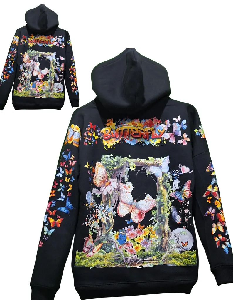 Butterfly Customised Graphic Hoodie – Unisex Heavyweight Streetwear - Image 6