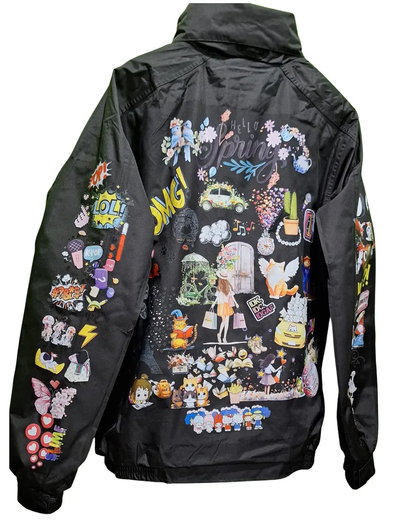Vintage Hello Spring Fleece-Lined Bomber Jacket – Custom Design - Image 6