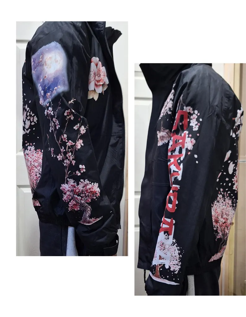 Japanese Sakura Fleece-Lined Bomber Jacket – Custom Design - Image 8