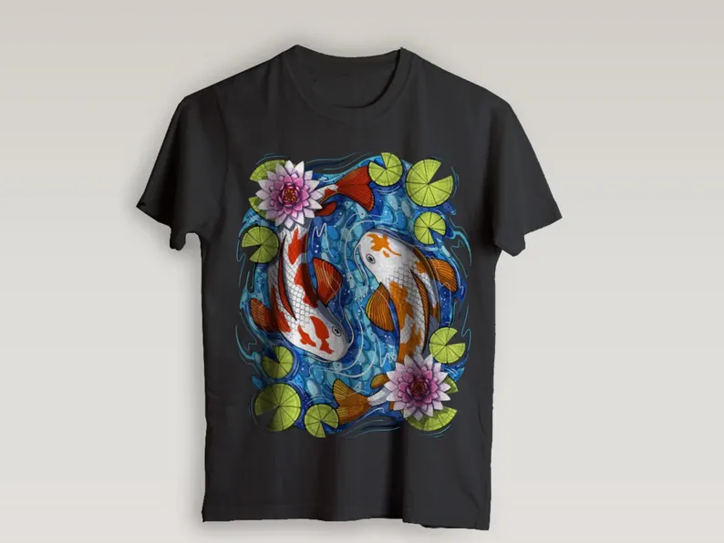 KOI FISH Custom Graphic Printed T-Shirt | Unisex Japanese Koi Fish Tee | Japanese Tattoo Art Streetwear Shirt