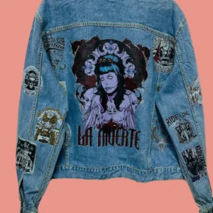 La Muerte Design Custom Graphic Vintage Denim Jacket | 80s 90s Trucker Jacket | Skull Streetwear Denim Jacket