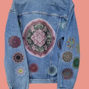 Mandala Design Custom Graphic Vintage Denim Jacket | 80s 90s Trucker Jacket | Mandala Printed Streetwear Jacket