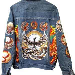 Phoenix Vintage Denim Jacket – 80s/90s Custom Printed Trucker Jacket