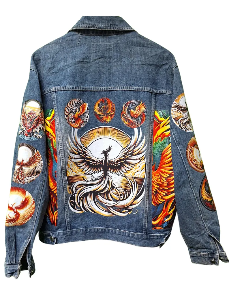 Phoenix Vintage Denim Jacket – 80s/90s Custom Printed Trucker Jacket