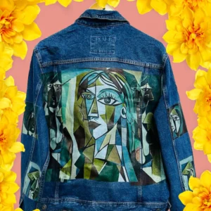 Picaso Art Vintage Denim Jacket – 80s/90s Custom Printed Trucker Jacket