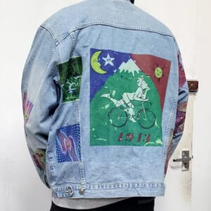 Psychedelic Vintage Denim Jacket – 80s/90s Custom Printed Trucker Jacket