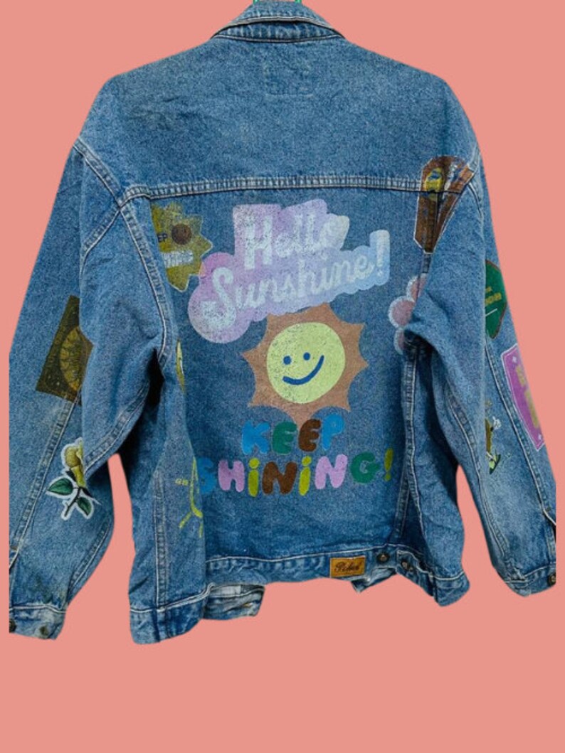 Hello Sunshine Customised Vintage Denim Trucker Jacket – S-XXL