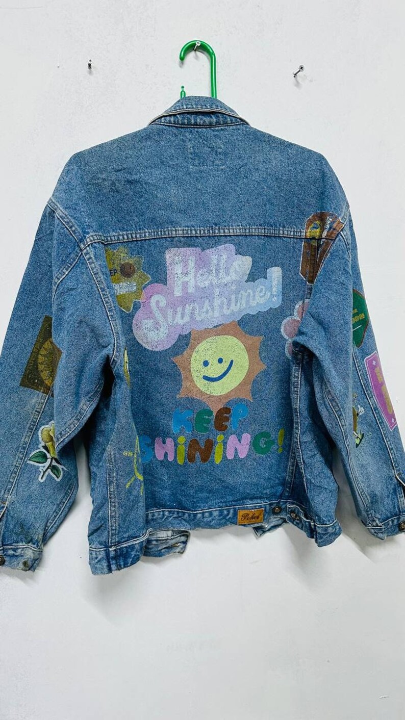 Hello Sunshine Customised Vintage Denim Trucker Jacket – S-XXL - Image 2