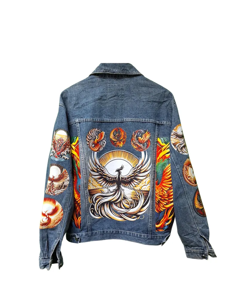Phoenix Vintage Denim Jacket – 80s/90s Custom Printed Trucker Jacket - Image 4