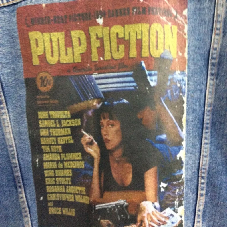 Pulp Fiction Vintage Denim Jacket – 80s/90s Custom Printed Trucker Jacket - Image 5