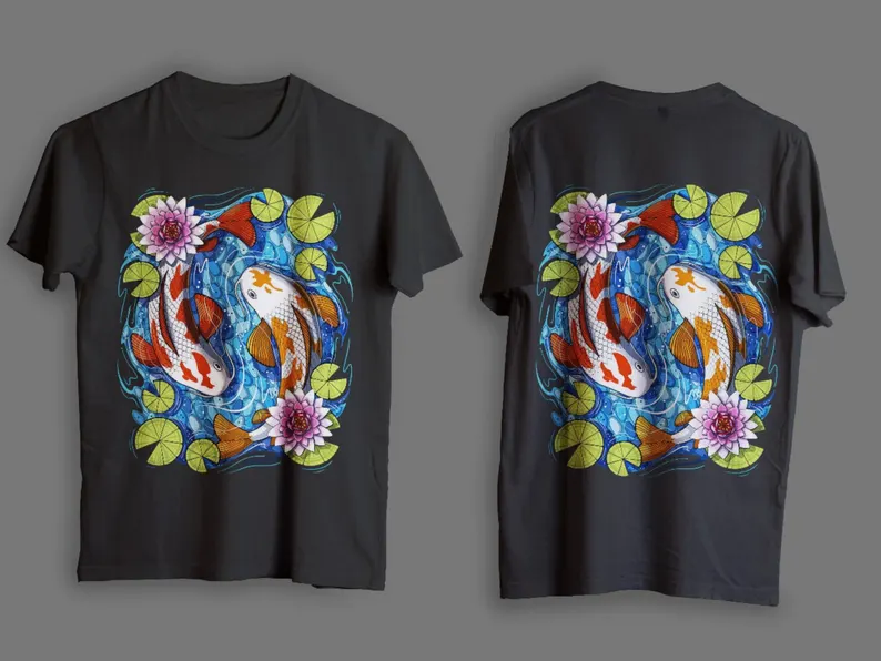 KOI FISH Custom Graphic Printed T-Shirt | Unisex Japanese Koi Fish Tee | Japanese Tattoo Art Streetwear Shirt - Image 2