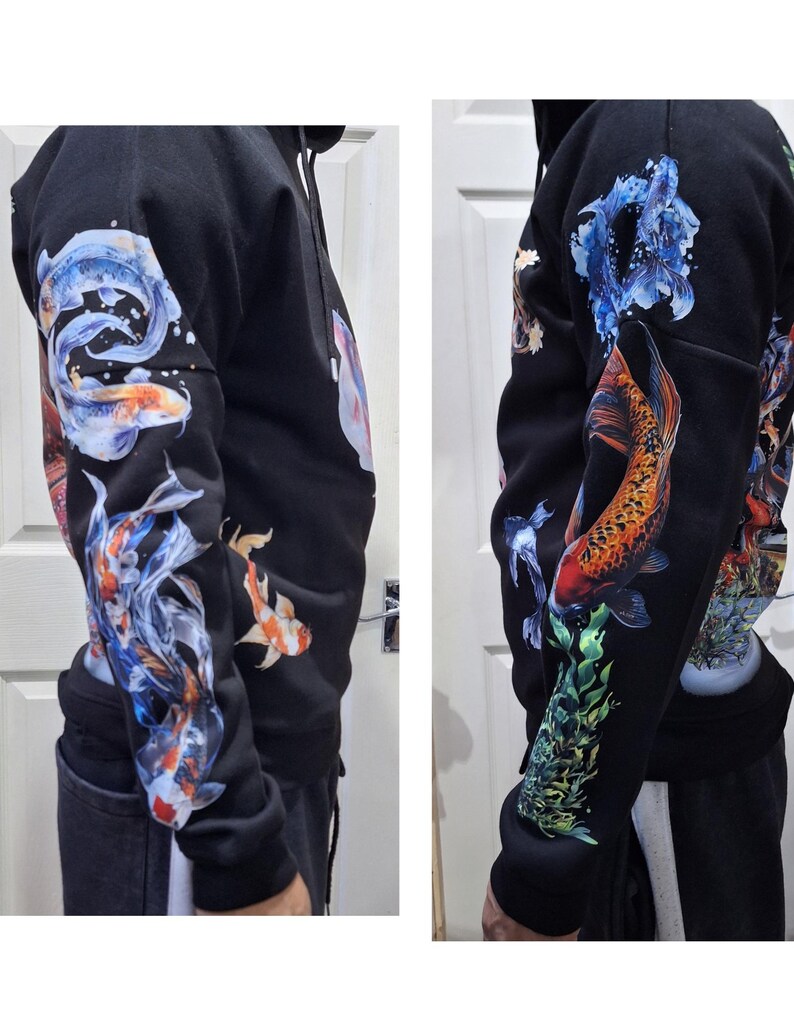 Koi Fish Theme Custom Graphic Printed Hoodie | Unisex Japanese Koi Fish Hoodie | 330 GSM Heavyweight Streetwear Hoodie - Image 3