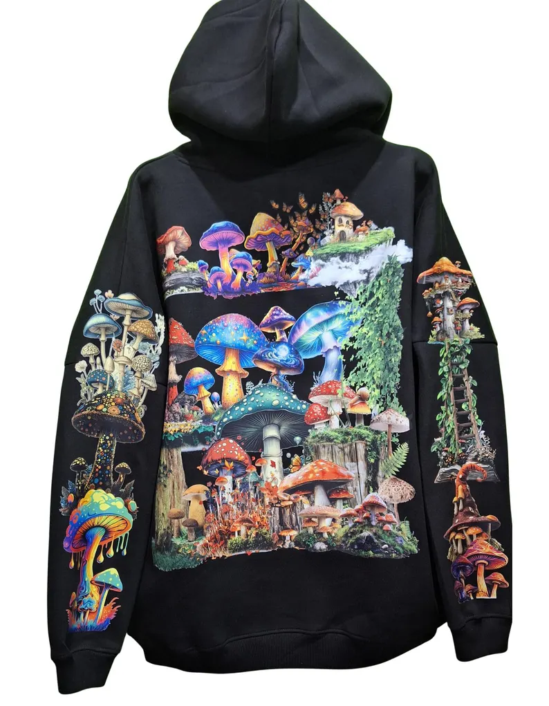 Mushroom Graphic Hoodie | Unisex Heavyweight Printed Pullover | 330 GSM Streetwear Sweatshirt - Image 3