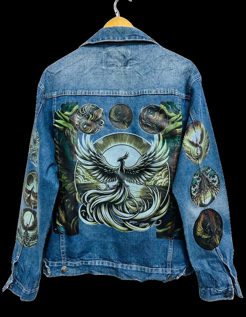 Phoenix Vintage Denim Jacket – 80s/90s Custom Printed Trucker Jacket - Image 5