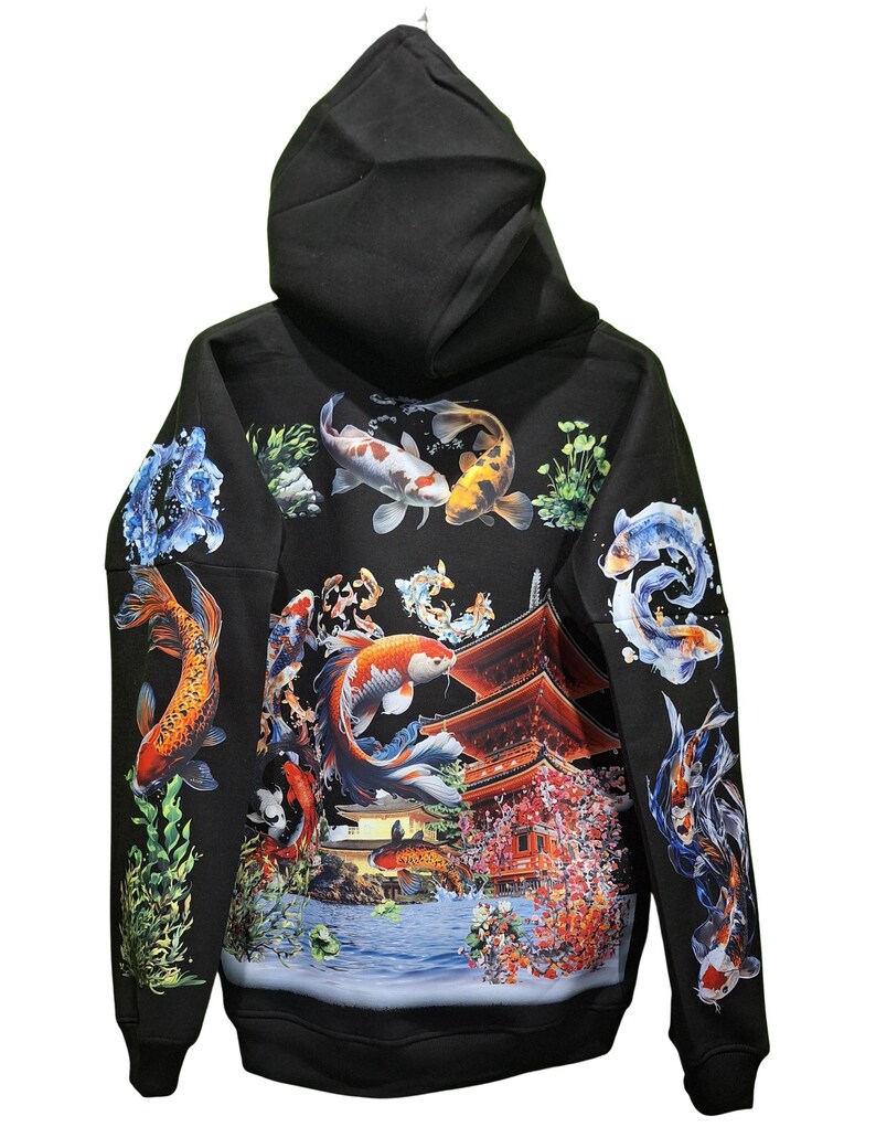 Koi Fish Theme Custom Graphic Printed Hoodie | Unisex Japanese Koi Fish Hoodie | 330 GSM Heavyweight Streetwear Hoodie - Image 5