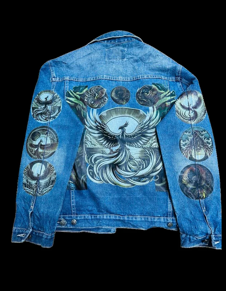 Phoenix Vintage Denim Jacket – 80s/90s Custom Printed Trucker Jacket - Image 6