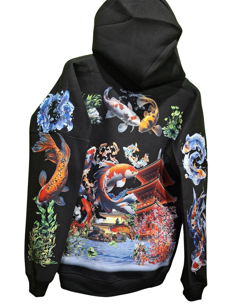 Koi Fish Theme Custom Graphic Printed Hoodie | Unisex Japanese Koi Fish Hoodie | 330 GSM Heavyweight Streetwear Hoodie - Image 6