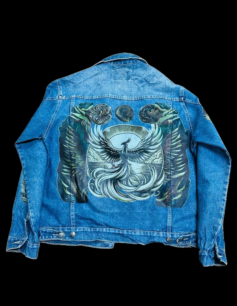 Phoenix Vintage Denim Jacket – 80s/90s Custom Printed Trucker Jacket - Image 7