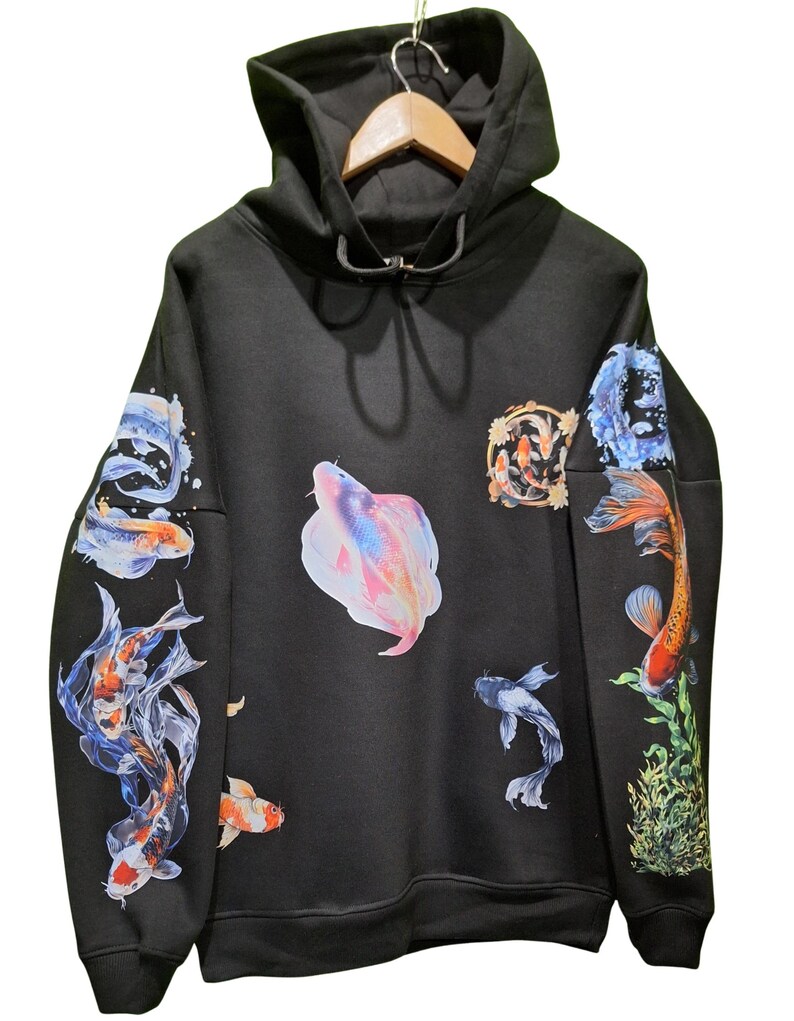 Koi Fish Theme Custom Graphic Printed Hoodie | Unisex Japanese Koi Fish Hoodie | 330 GSM Heavyweight Streetwear Hoodie - Image 7