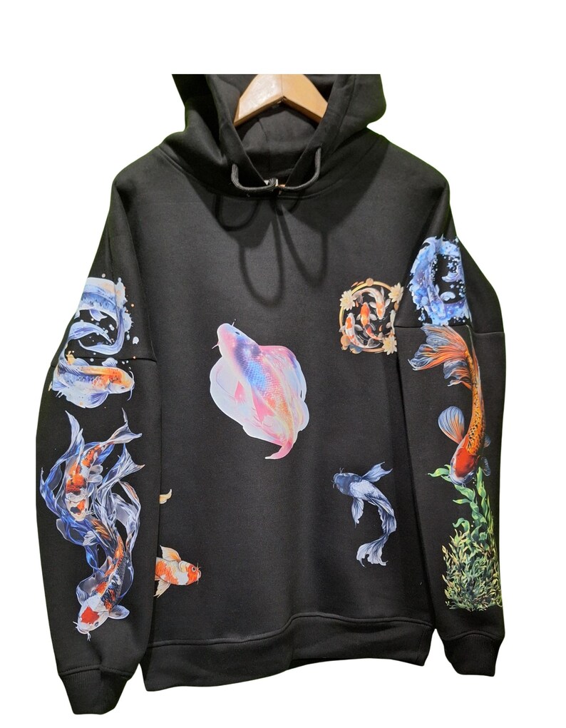 Koi Fish Theme Custom Graphic Printed Hoodie | Unisex Japanese Koi Fish Hoodie | 330 GSM Heavyweight Streetwear Hoodie - Image 9